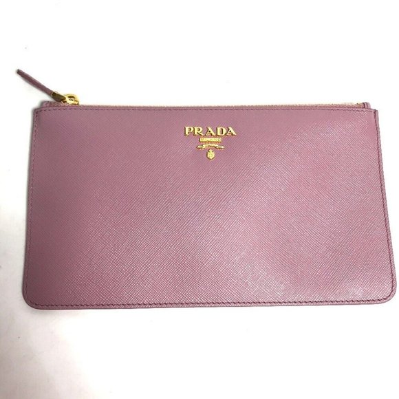 PRADA logo makeup flat Pouch saffiano leather Pink Based/Light Purple Based - Picture 1 of 9